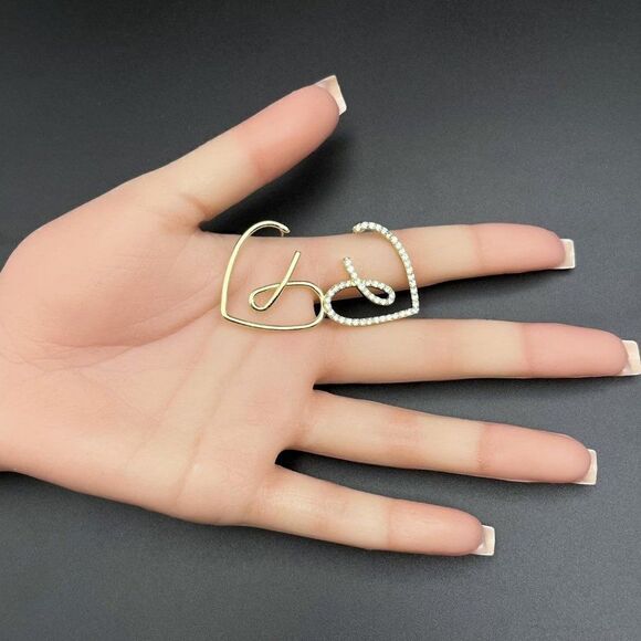 Yellow Gold and White Diamond Crystal Mismatched Heart Post Back Drop Earrings - Picture 10 of 10